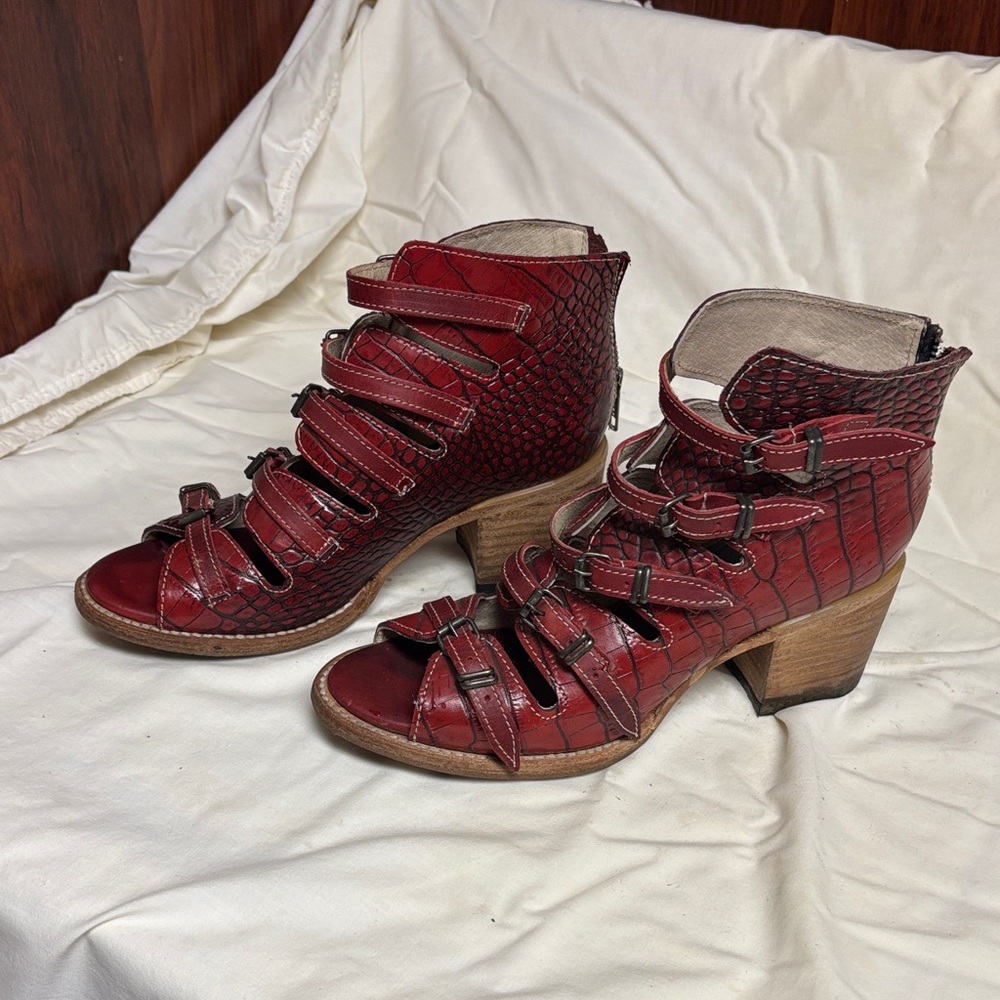 Freebird Red Strappy Women's Heeled Sandals